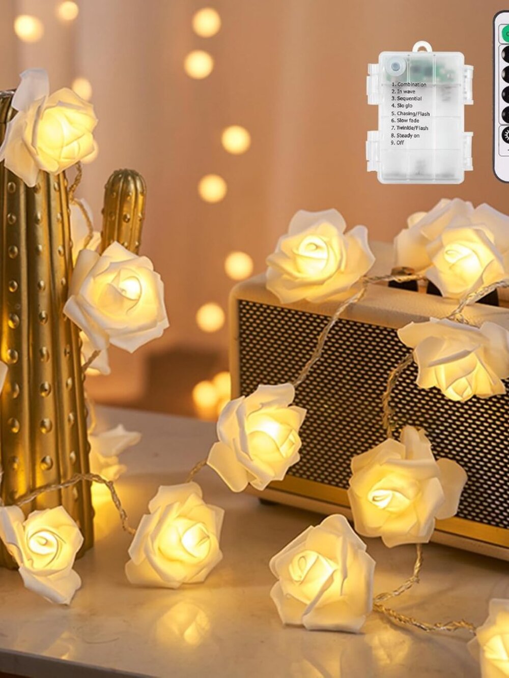 Rose Fairy Lights Battery Operated 15Ft Warm White